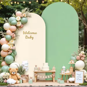 Boho Arch Backdrop Cover Set of 2 - 7.2FT & 6FT Wedding Arch Covers - Double-Color Sage Green & Beige - Spandex Fitted Fabric - Stretchy Backdrop for Party,  Shower, Birthday Decoration