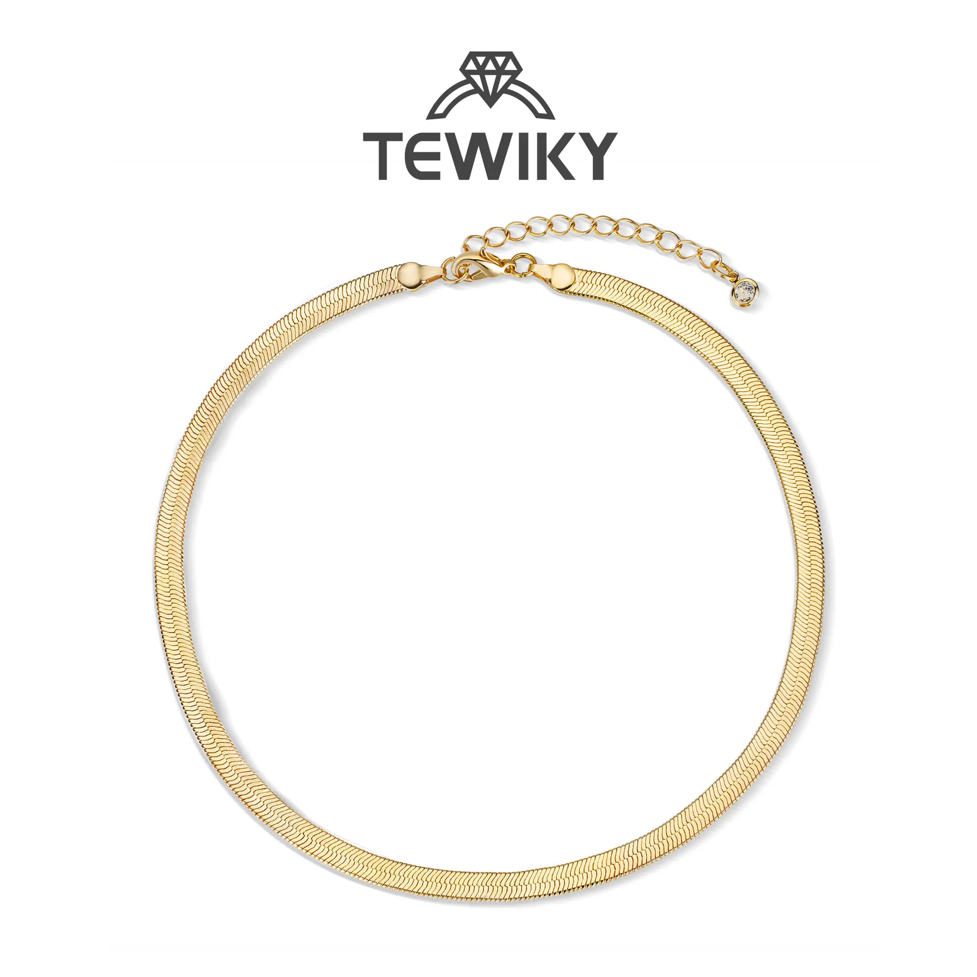 Tewiky Women's Greenish Spring Gold Necklaces - 5mm Dainty Herringbone Choker, Thin Layered Chunky Snake Chain, Daily Wear Necklace, Jewelry for Women, Stylish Accessories, Teen Girl Gifts