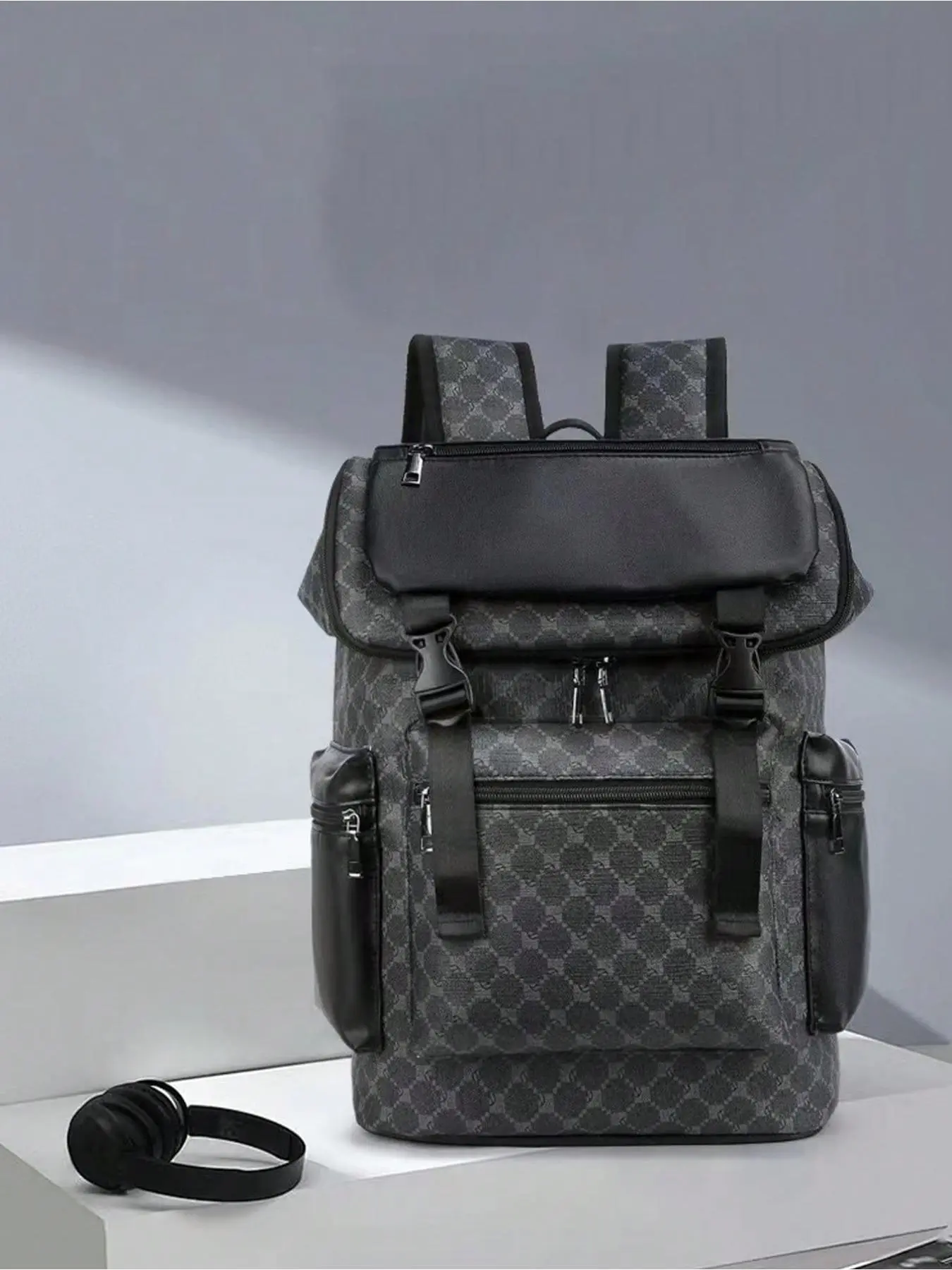Men's Fashionable Print Flap Backpack, Casual Large Capacity Durable Backpack, Waterproof Pu Travel Backpack, Laptop Backpack, School Bag for Men