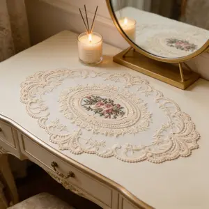 1pc/4pcs Retro Style Handmade Crochet Tablecloth, Hollow-out Round Decor