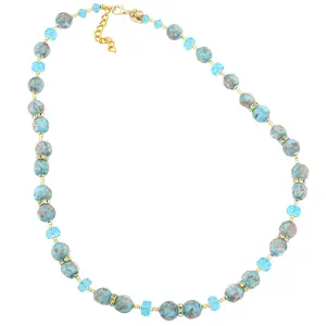 Glass Of Venice Murano Glass Summer Sky Necklace  - Aqua Blue 21 Inch with Extender Blown Beads Italian Necklace Jewelry for Women Handmade in Venice, Italy, Artistic Necklaces, Bead String Necklaces