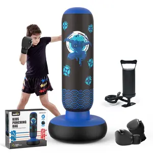 Inflatable Punching Bag for Kids 66-inch Tall Stable Base Ninja & Dart Pattern Durable Construction Portable Design with Boxing Gloves & Air Pump