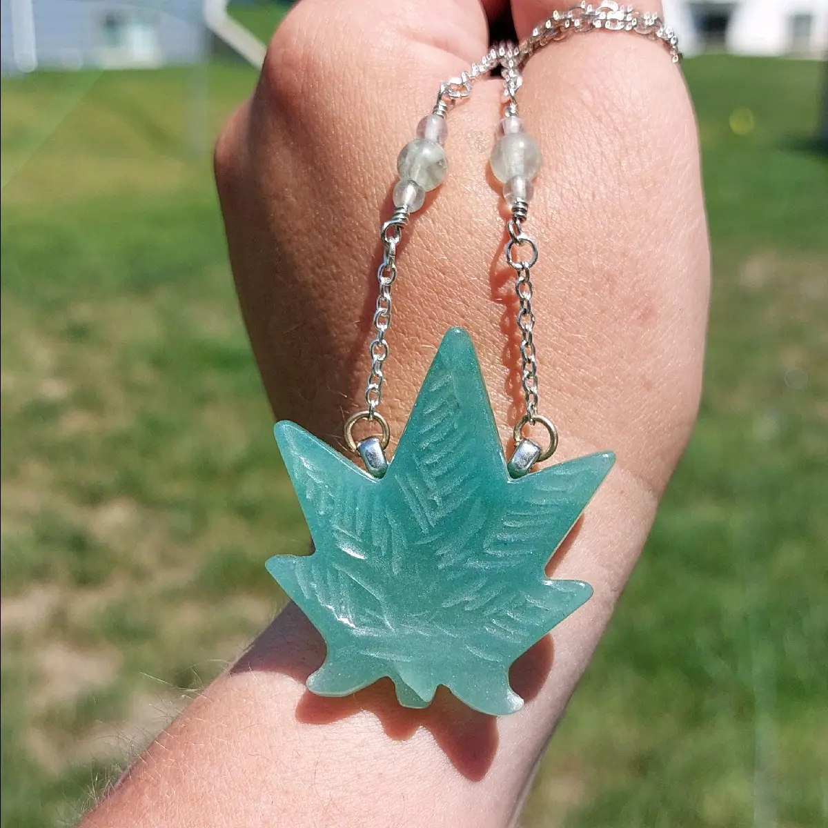 Jade 420 Leaf Necklace with Florite beaded chain Female Male Daily Birthday