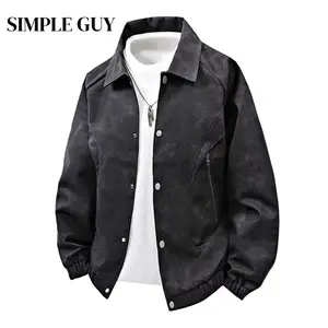 Men’s American-style leather jacket for spring/autumn, new trendy brand, turn-down collar, Harrington biker/aviator style, plus-size jacket