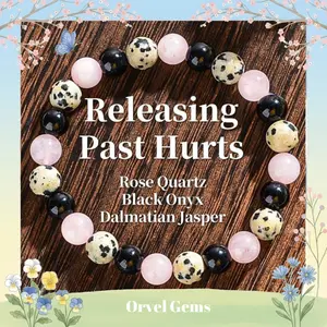 Reiki Infused Healing Crystal Bracelet – Dalmatian Jasper, Rose Quartz & Black Tourmaline Natural Stone Beads | Handmade Energy & Protection Jewelry | Bohemian Reiki Gift for Her