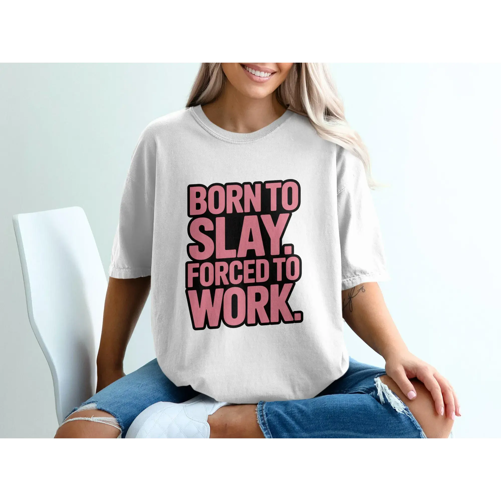 Letter Print Graphic Tee, Slay Mode Mood Shirt, Unisex Funny Top, Casual T-shirt for Women and Men