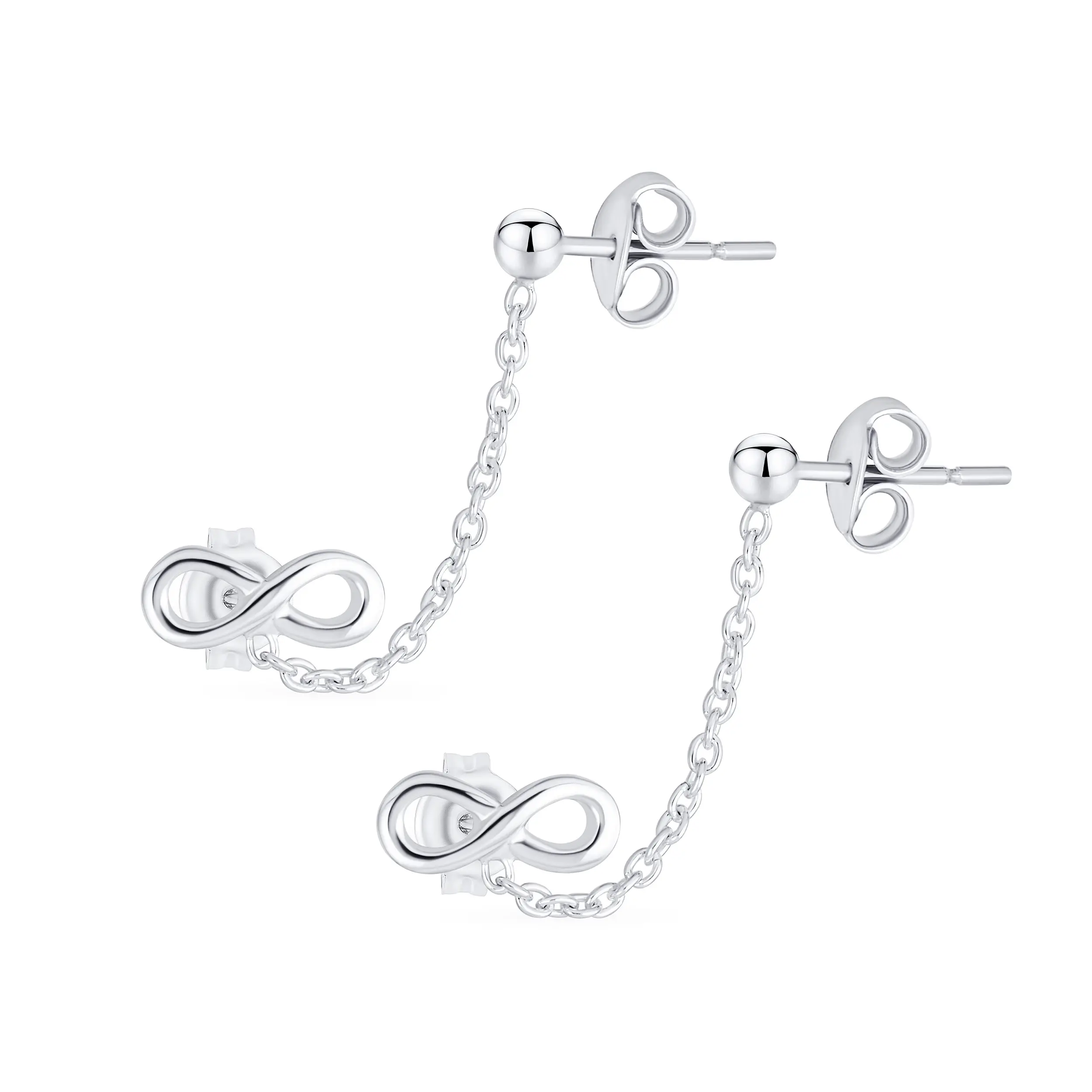 Double Piercing Infinity Ear Cuff Cartilage Stud Earrings Sterling Silver