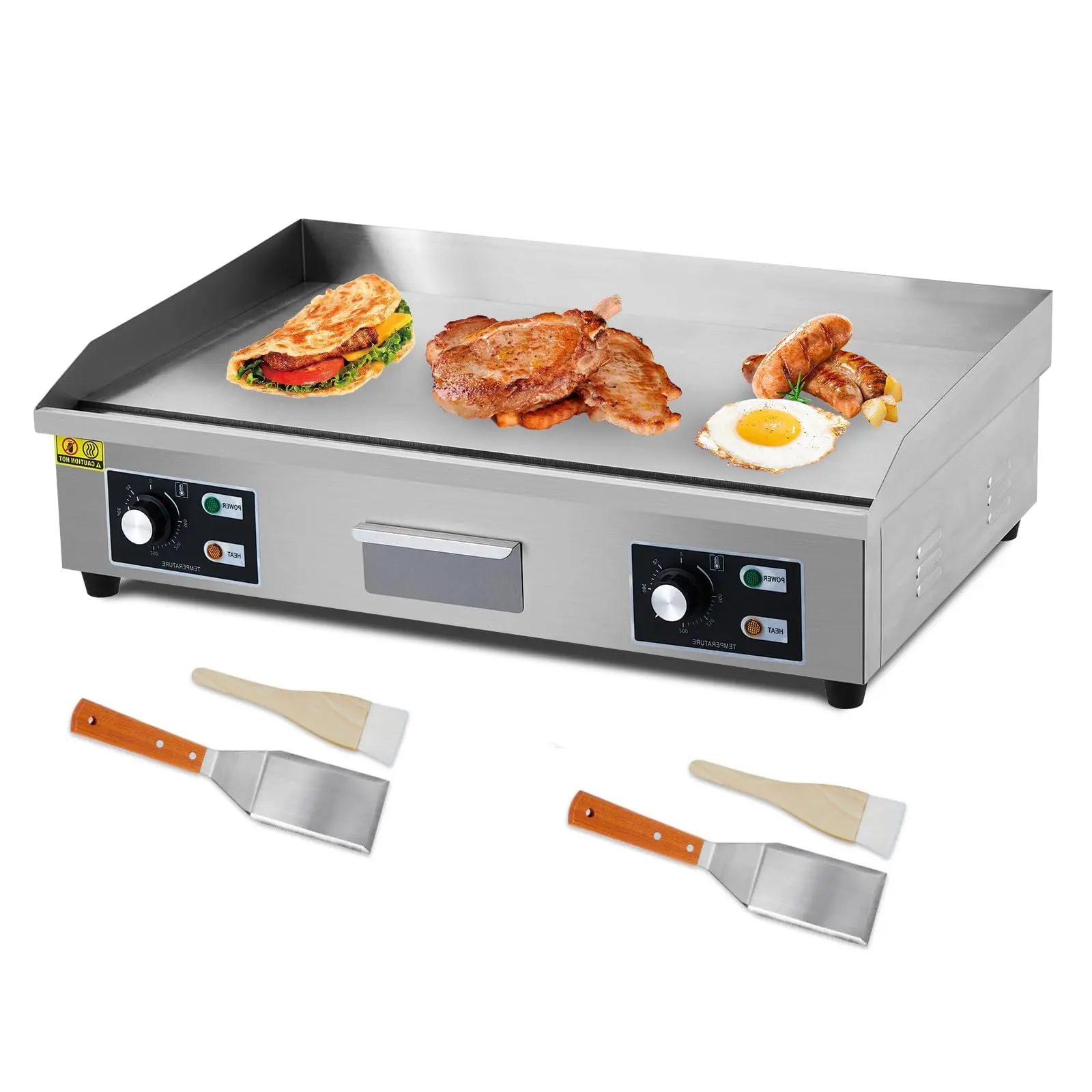 29 Inch Commercial Electric Griddle, 3000W 110V Non-Stick Stainless Steel Teppanyaki Grill with 2 Shovels and 2 Brushes, Flat Top Grill Countertop Griddle for Restaurant Kitchen Outdoor BBQ