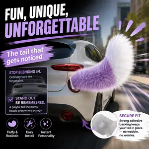 Electric Wagging Car Tail, Cute Fluffy Faux Fur Tail Decoration for Car Exterior, Rechargeable Moving Car Tail with Adhesive, Funny Purple Car Accessories for Women, Aesthetic Car Decor Gift Diamond Bling Crystal Steering Wheel Cover