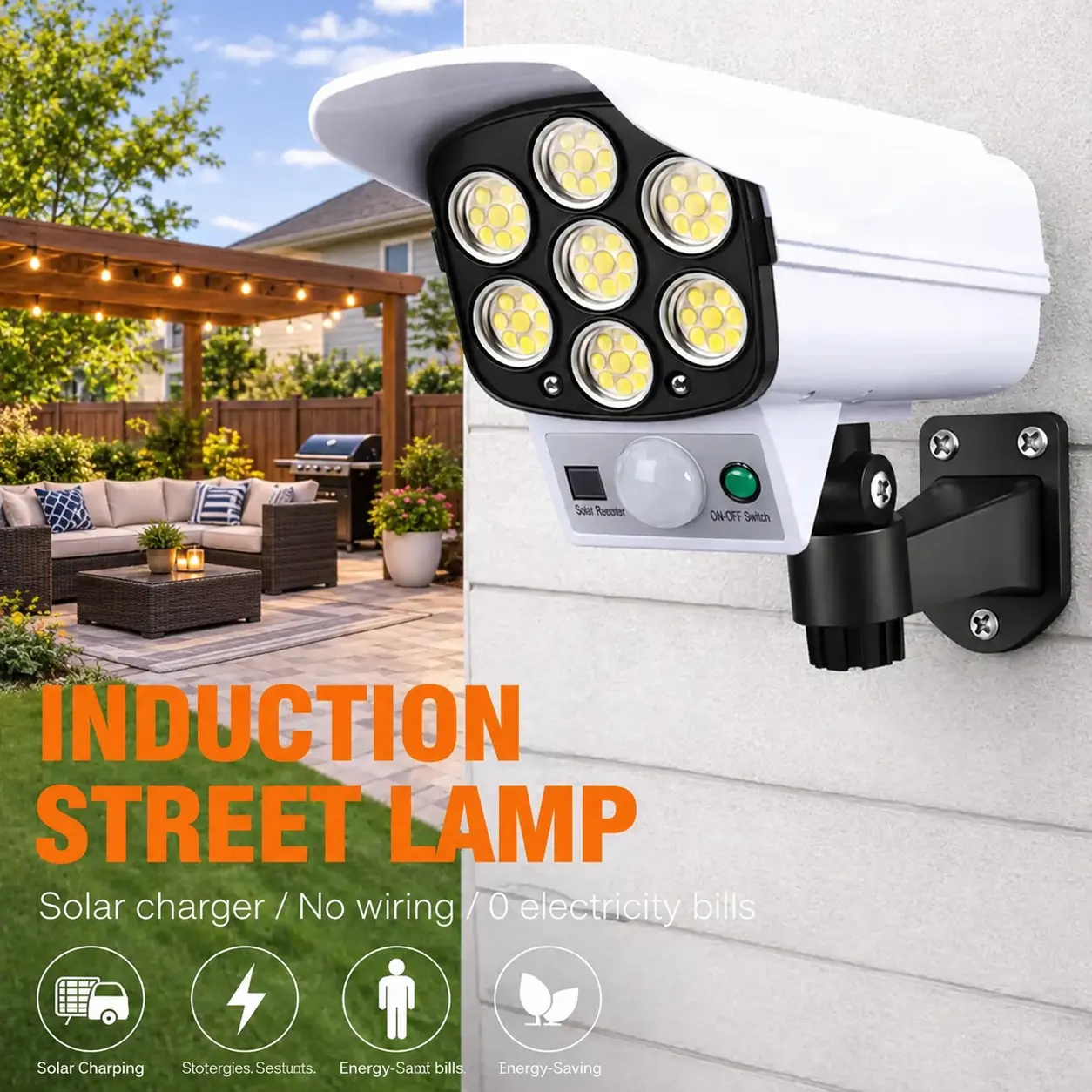 Outdoor Solar Wireless Fake Camera Deterrent Light - 2000 Lumens 77 LED Spotlights, Solar Surveillance Fake Camera, Motion Sensor, IP65 Rated, Remote Control, Rechargeable, Durable Plastic for Home, Garden for Thief Deterrence & Visibility Enhancement
