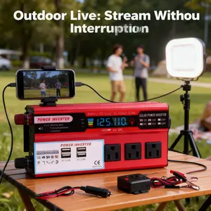 DC 12V to 110V AC Car Power Inverter with 3 AC Power Sockets 4 USB Fast Charging Ports 5000W Peak Power Universal Vehicle Charger for RV Truck Boat Camping Outdoor Adventures Road Trip Emergency Power