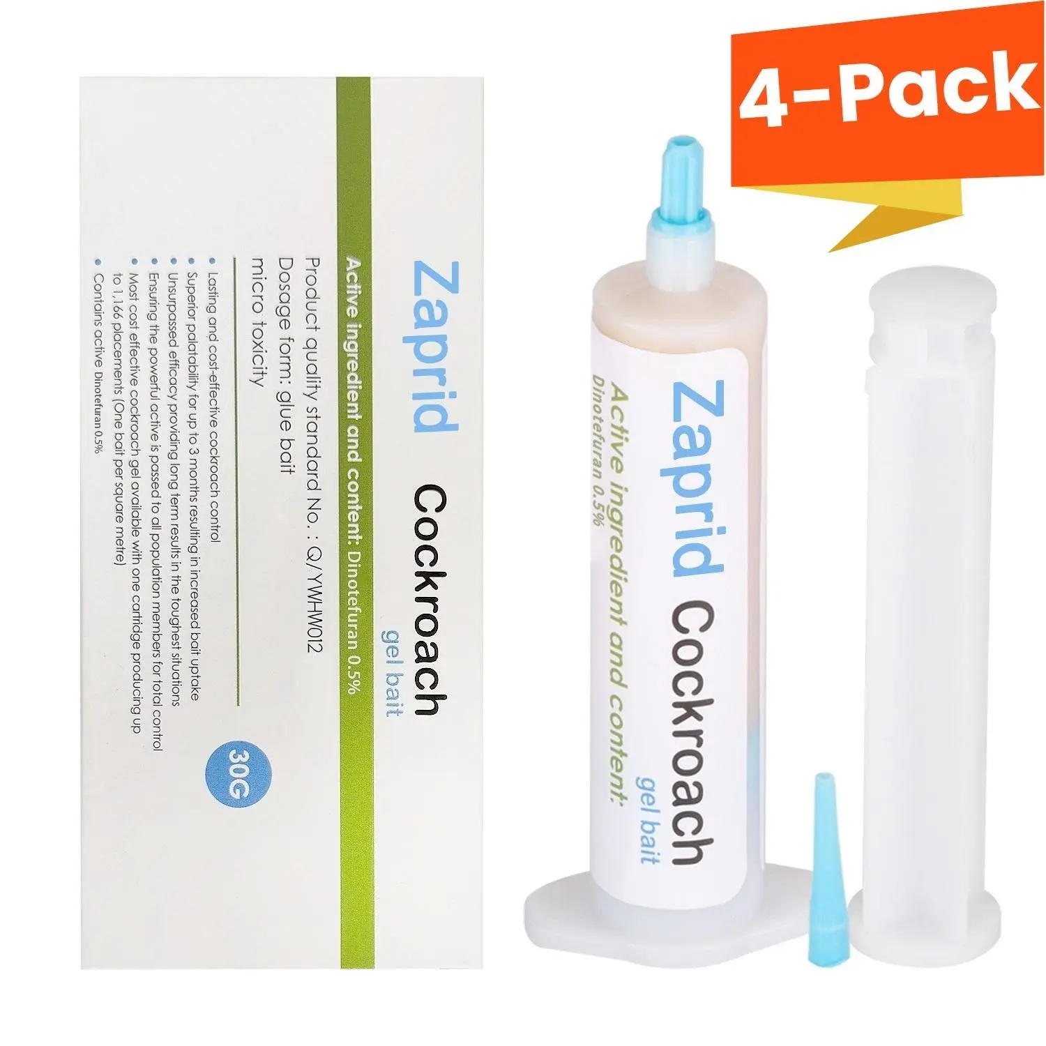 Cockroach Gel Bait 30g Roach Killer, Indoor Outdoor Pest Control for German & American Roaches with Plunger & Precision Tip (1-Pack / 4-Pack Available)