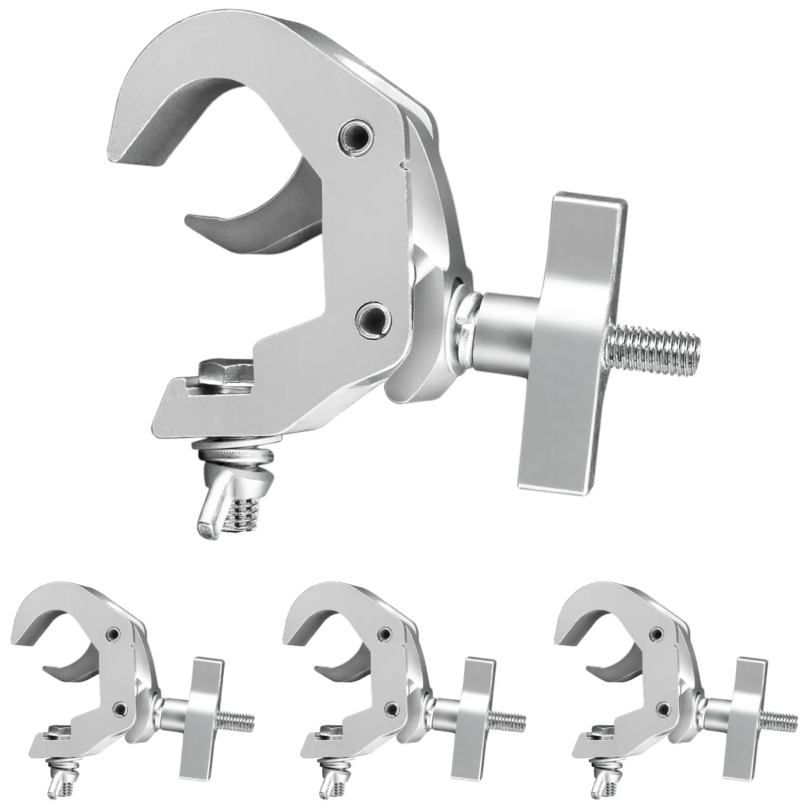 4-Pack Silver Heavy Duty Aluminum Truss Clamp - Adjustable 40-52mm, Fits 1.57-2.05" Pipe, 150kg Capacity