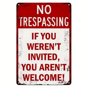Vintage-Style Cast Iron Wall Art Sign - 30x20in Waterproof Weather-Resistant Decor with "No Trespassing" Warning, Rustic Red Background, Black Text - Ideal for Home, Farmhouse, Garage