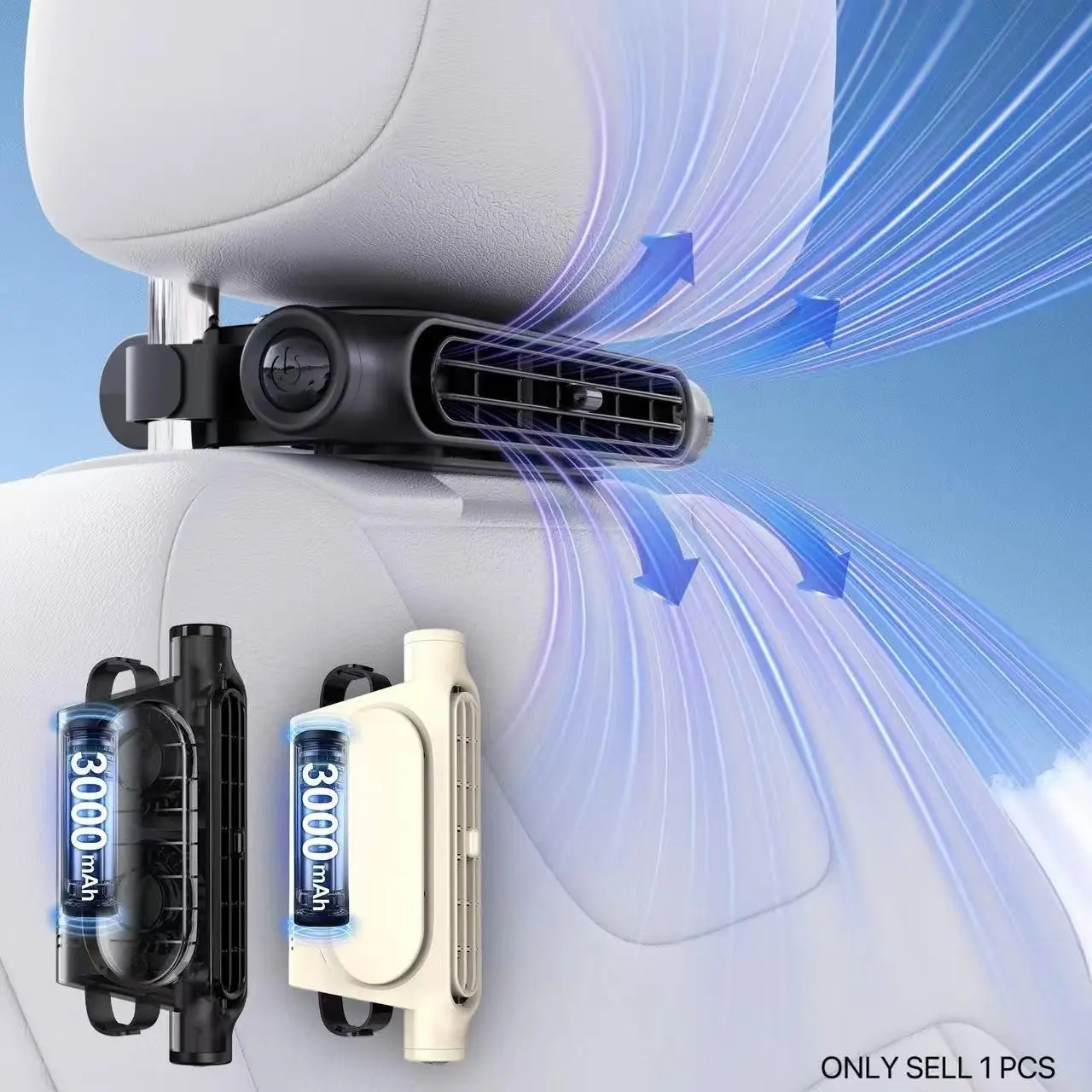 Adjustable car fan, Adjustable Fans, portable car seat cooler for rear seat passengers, adjustable air vents, three speed wind speed, suitable for most cars, SUV, RV, boat, with 3000mAh battery, Rechargeable Portable Fan, Clips On Fan