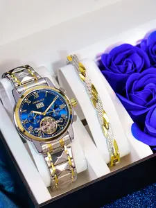 Men's Business Fashion Watch & Bracelet Set, Fashion Watch Set for Party, Daily Clothing Decor, Trendy All-match & Exquisite Watch Set for Birthday Gift, Fashionable Wristwatch