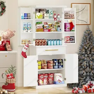 DWVO Kitchen Pantry Cabinet, 72'' Tall Freestanding Buffet Cupboard Kitchen Storage Cabinet with Drawer & 6 Side Shelves, Food Pantries for Dining Room, Living Room, Kitchen