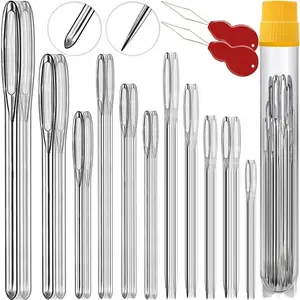 36 Pcs 12 Sizes Big Blunt Big Eye Sewing Needles with 4 Threaders, Ideal for Handmade Knitting Yarn Embroidery Quilting Projects