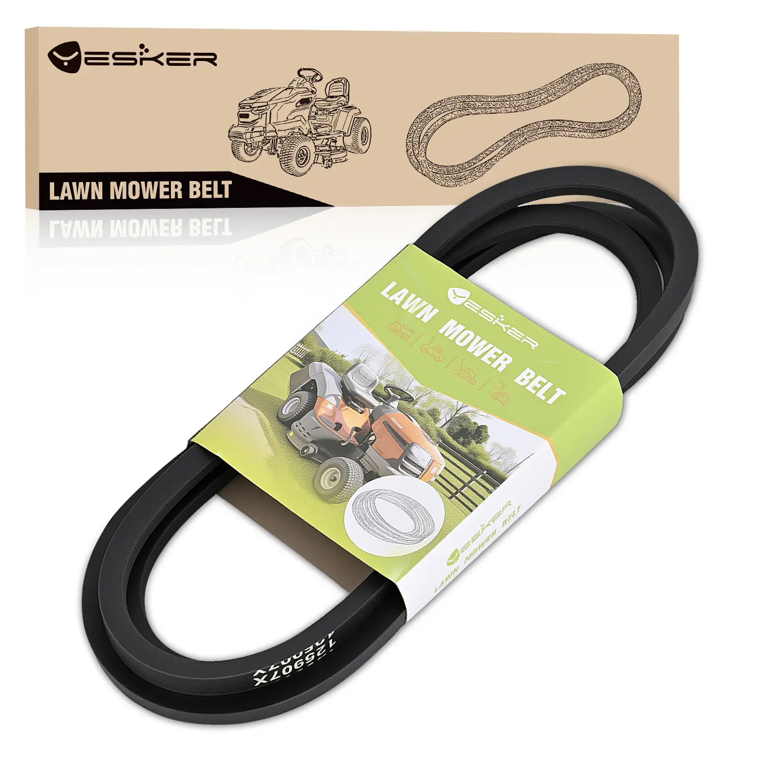 Yesker 125907X Deck Belt - 0.5x90 in Natural Rubber Lawn Mower Drive Belt with Durable Aramid Cord, Double Wrap, Shock Absorbent, Aging-Resistant OE Replacements for Craftsman Husqvarna Tractors (Replaces OE#193214,21546076,532125907,532193214,126907X), S