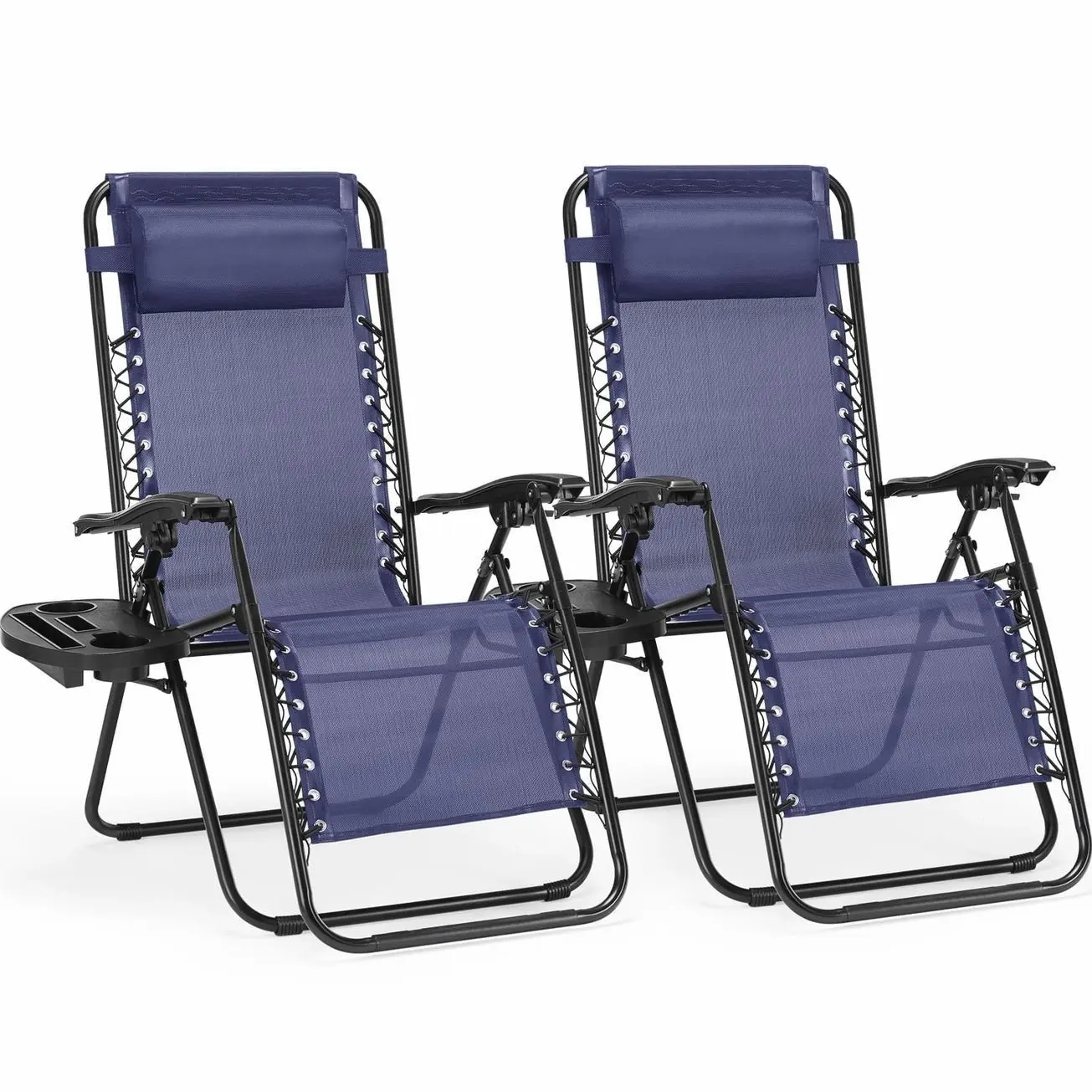 Zero Gravity Patio Recliner Chair, 2-Pack Folding Lounge with Adjustable Pillow & Cup Tray, Outdoor Relaxation for Lawn, Deck, and Poolside
