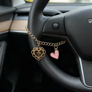 Heart-Shaped Steering Wheel Decoration Accessory, Car Cross Pendant Ornament, Unique Fashion Gift, Automotive Accessories Decor, Car Interior Accessory, Car Hanging Decoration