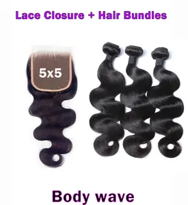 5x5 HD Lace Closure & 3 Bundles of Brazilian Body Wave Hair Extensions - 100% Virgin Human Hair, Natural Black, Full Density, Heat-Safe, Bleach/Dye Friendly