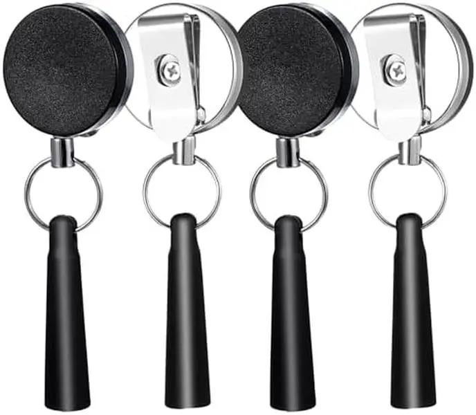 4Pcs Heavy-Duty Clip-On Retractable Badge Reel Pencil Holders - Elastic Silicone Desk Organizers with Steel Wire, 60cm Automatic Retraction, Screw-Fixed Back Clip, Convenient to Use, for Handicraft Makers, Carpentry, Measuring (Fits Various Pens)