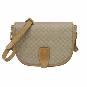 Pre-owned Celine Leather, Pvc Travel Bags Vintage Saddle Flap Shoulder Bag Macadam Coated Canvas Small by Rebag