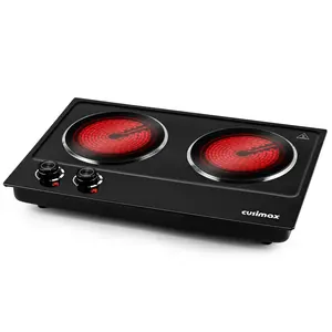 CUSIMAX 1800W Portable Electric Hot Plate with Infrared Cooktop Double Burner Fast Heating Safety Shutdown Function for Kitchen Household Appliances Induction Stovetop Countertop electric stove hot plate Cast-Iron Stainless Steel Single gestove Range