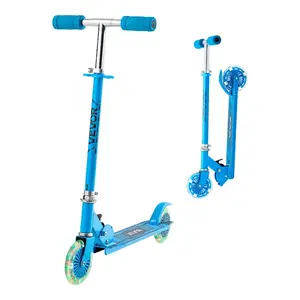 VEVOR Kick Scooter for Kids Ages 3+, 2-Wheel Toddler Scooter with Light-Up Wheels, Adjustable Height Handlebar, Wide Anti-Slip Deck, Foldable Lightweight Frame for Boys Girls up to 110 lbs, Blue