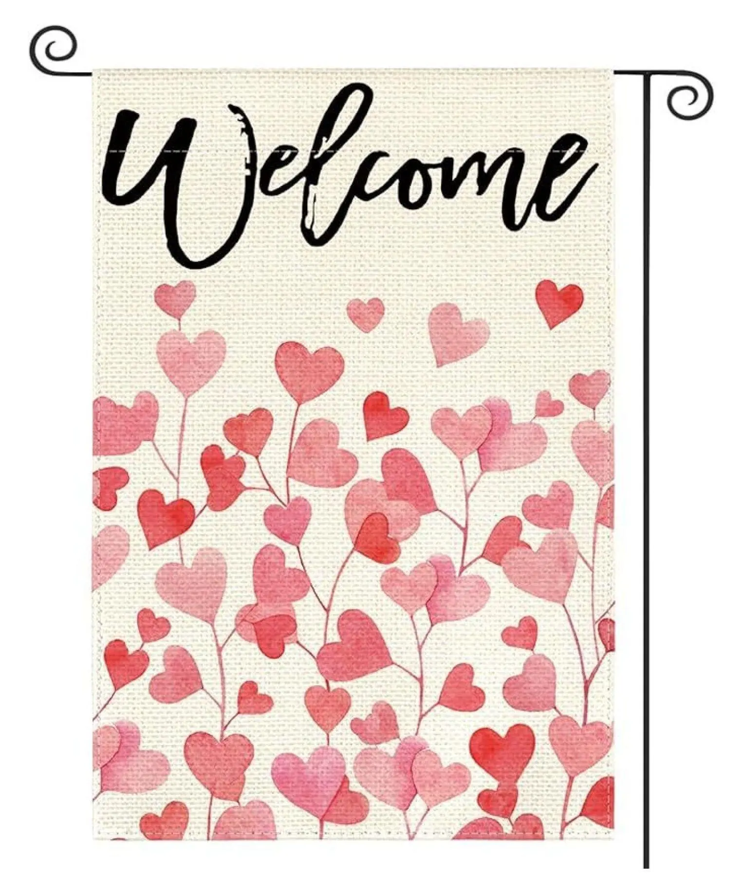 Rustic 12x18 in Double-Sided Garden Flag, Valentine's Day Decor with Heartwarming 'Love' & 'Welcome' Text, Gentle Cycle Machine Washable Accent for Dog & Cat Furniture Houses, Lawn Porch Weddings Anniversaries Decor