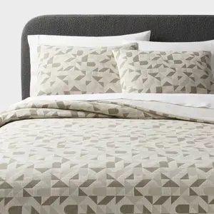 King Mod Geo Matelasse Duvet Cover and Sham Set Dark Olive Green - Threshold