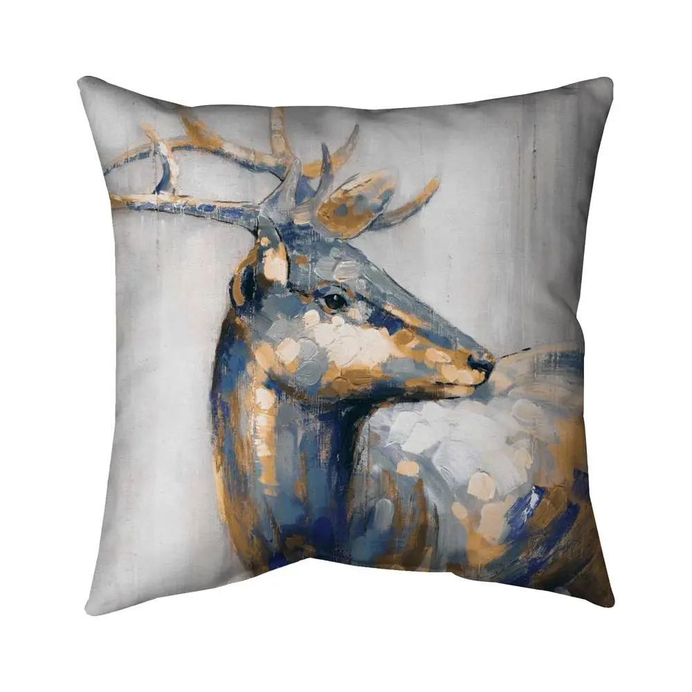 16x16 in. 360-Stand Artistic Decorative Spun Polyester Pillow (5542-1616-AN21-1) - Golden Deer Animal Motif, Printed Surface, Plush, UV-Protection, Soft, Contemporary Bedroom Art Pillow