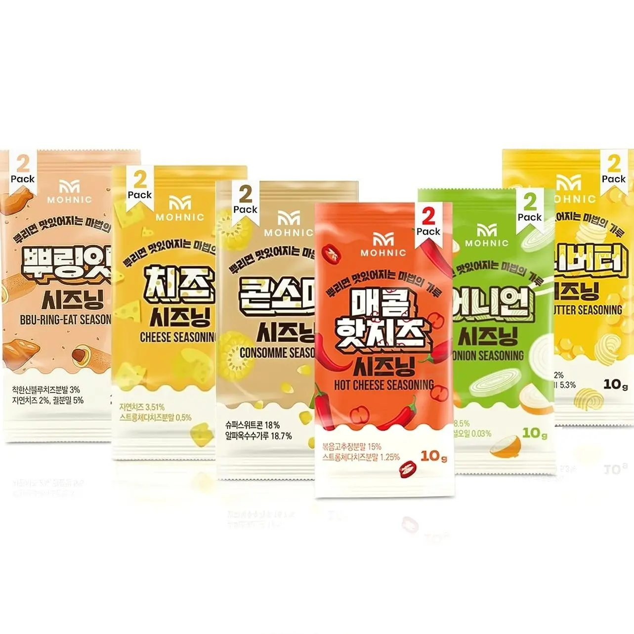 MOHNIC Popcorn Seasoning Variety Pack, 6 Flavors, 12 Single-Serve Portable Packs, Korean Popcorn & Snack Topping for Popcorn for Movie Night, Fries, Chips, Chicken, Corn, Party Snacks, and Cooking