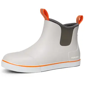 Furuian Men's Deck Boots Waterproof Neoprene Rubber Fishing Rain Boots Slip-Resistant Outsole Comfortable Ankle Booties for Gardening Boating Camping Sailing