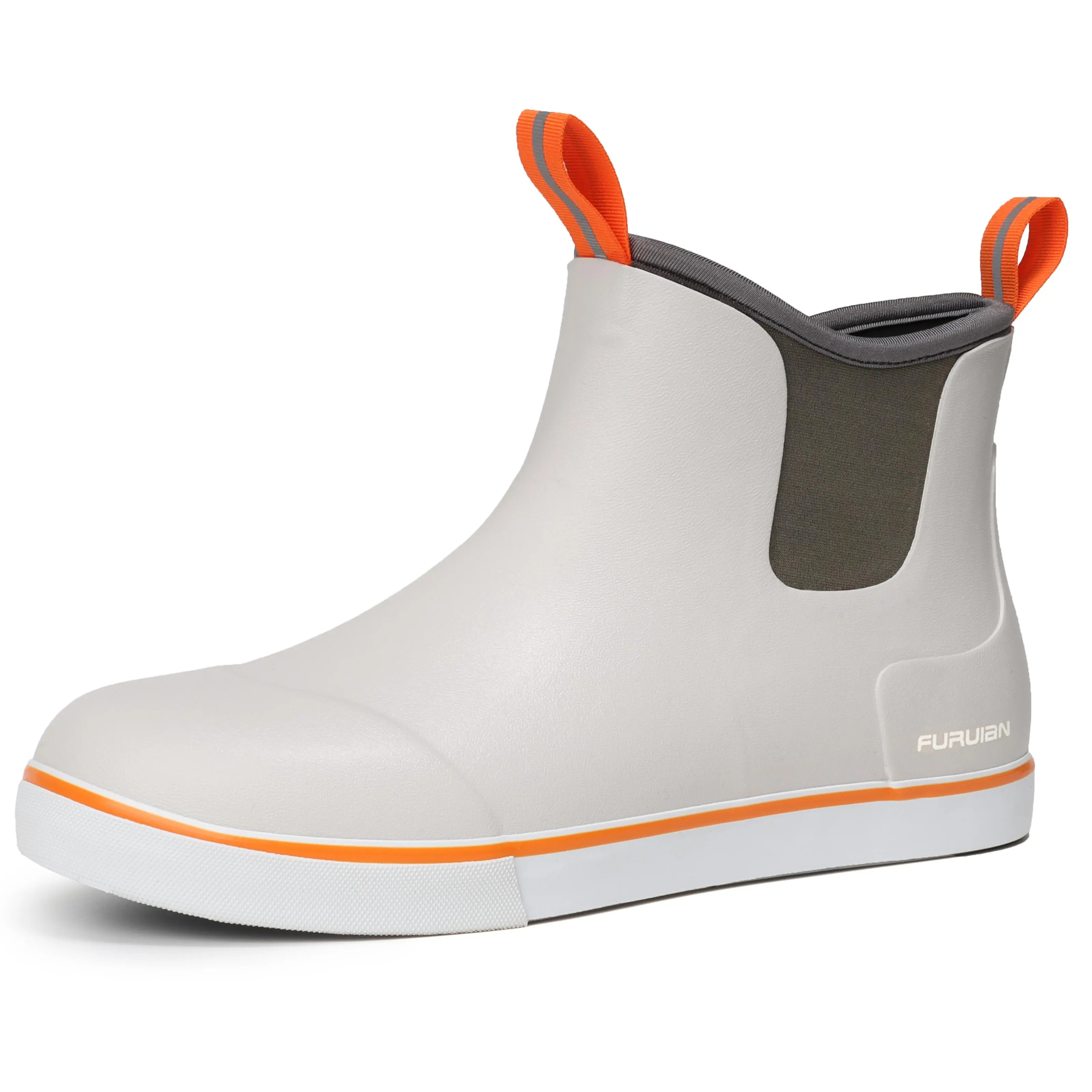 Furuian Men's Deck Boots Waterproof Neoprene Rubber Fishing Rain Boots Slip-Resistant Outsole Comfortable Ankle Booties for Gardening Boating Camping Sailing Summer Vibes