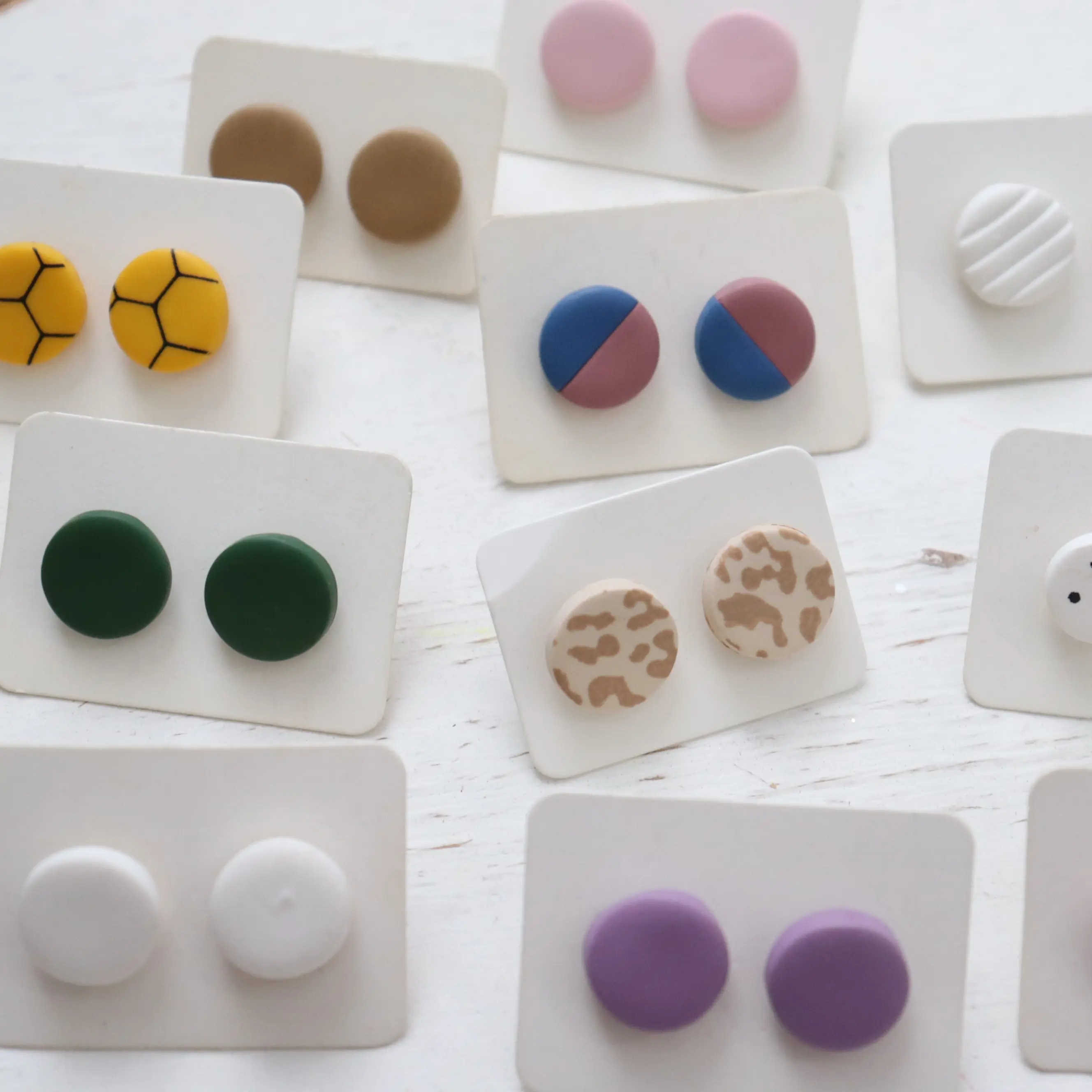 Polymer Clay Circle Stud Earrings - 14k Gold Plated Surgical Steel Posts, Hypo-Allergenic, Lightweight and Durable