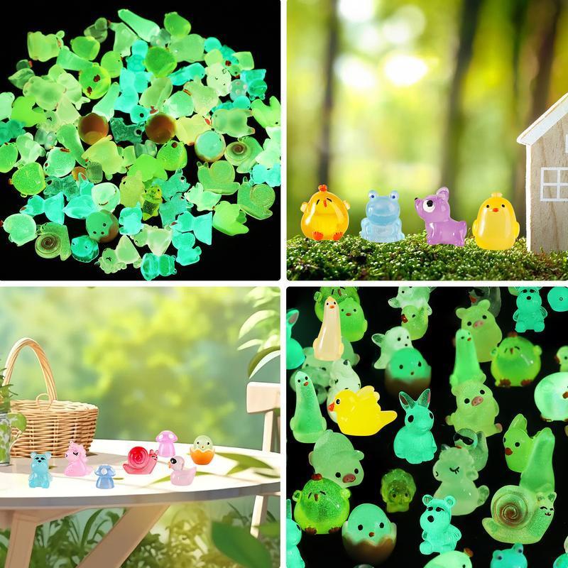 100pcs Mini Glow in The Dark Animal Resin Models, Surprise Mystery Bag for Dollhouse Decor, Mystery Resin Animals Blind Bag, Mini Luminous Farm Ocean Figures, Animal Miniatures for Fairy Garden Accessories, Random Design