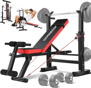 OPPSDECOR 6 in 1 660lbs Weight Bench Set with Squat Rack, Bench Press Set with Barbell Rack, Adjustable Incline Strength Training Workout Bench with Leg Developer Preacher Curl for Home Gym