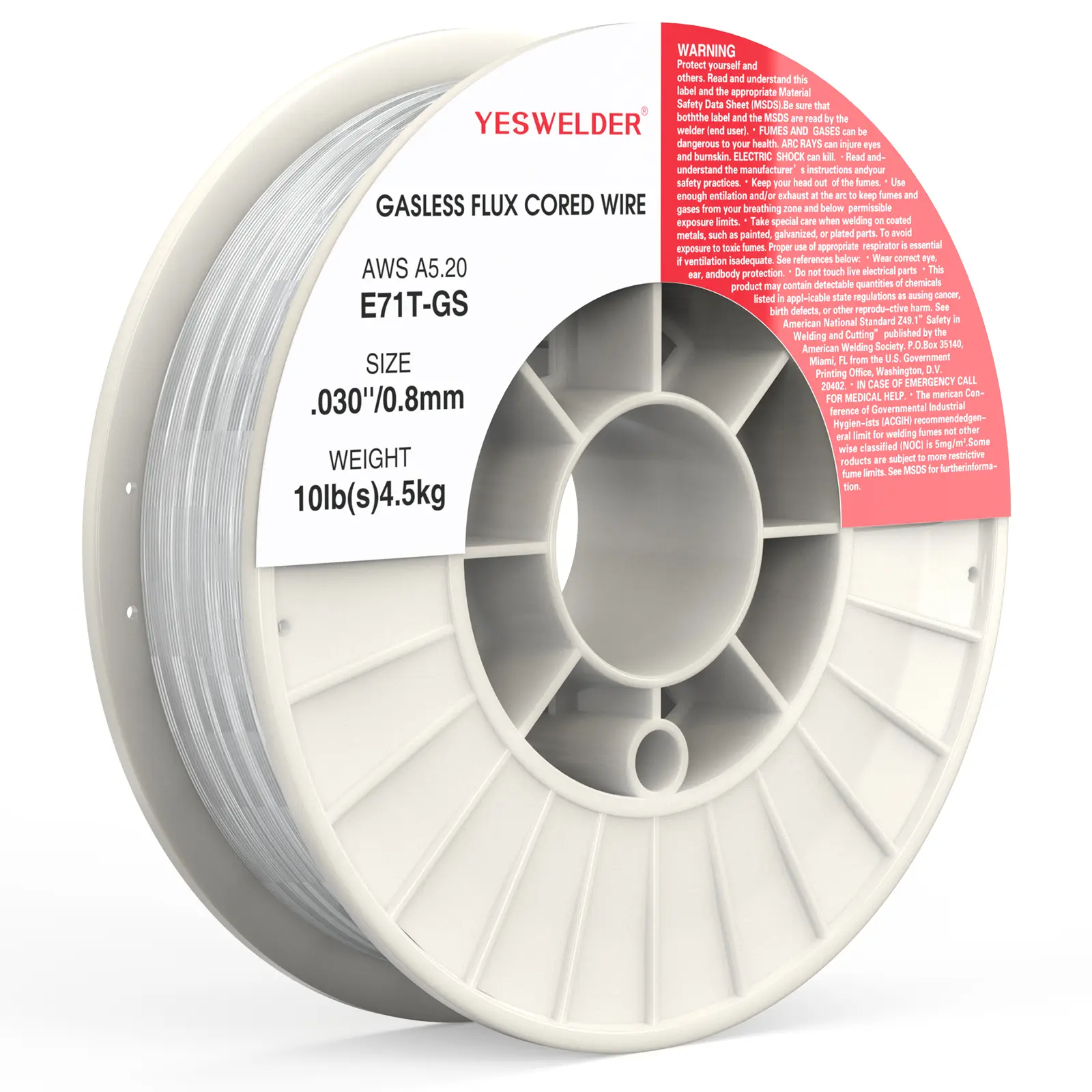YesWelder E71T-GS Gasless Flux Core Welding Wire - 10LB (4.5 kg) Spool, .030"/.035" Diameter, Self-Shielded Mild Carbon Steel MIG Wire, Welding Electrodes for Shipbuilding, Windy Conditions with Excellent Portability