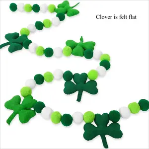 1pc Patrick's Day Lucky Shamrock Garland Green White Ball Clover Decorative Irish Hanging Bunting Garland for St. Patrick's Day Home Mantel Wall Decor Party Decor Hanging Decoration