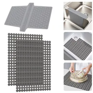 3PCS Kitchen Sink Mat Adjustable Sink Protector Mat Sink Liner Pad Double-Sink Bridge Mat Dish Drying Mats Countertop Protector Pad, Easy to Clean & DIY Cut