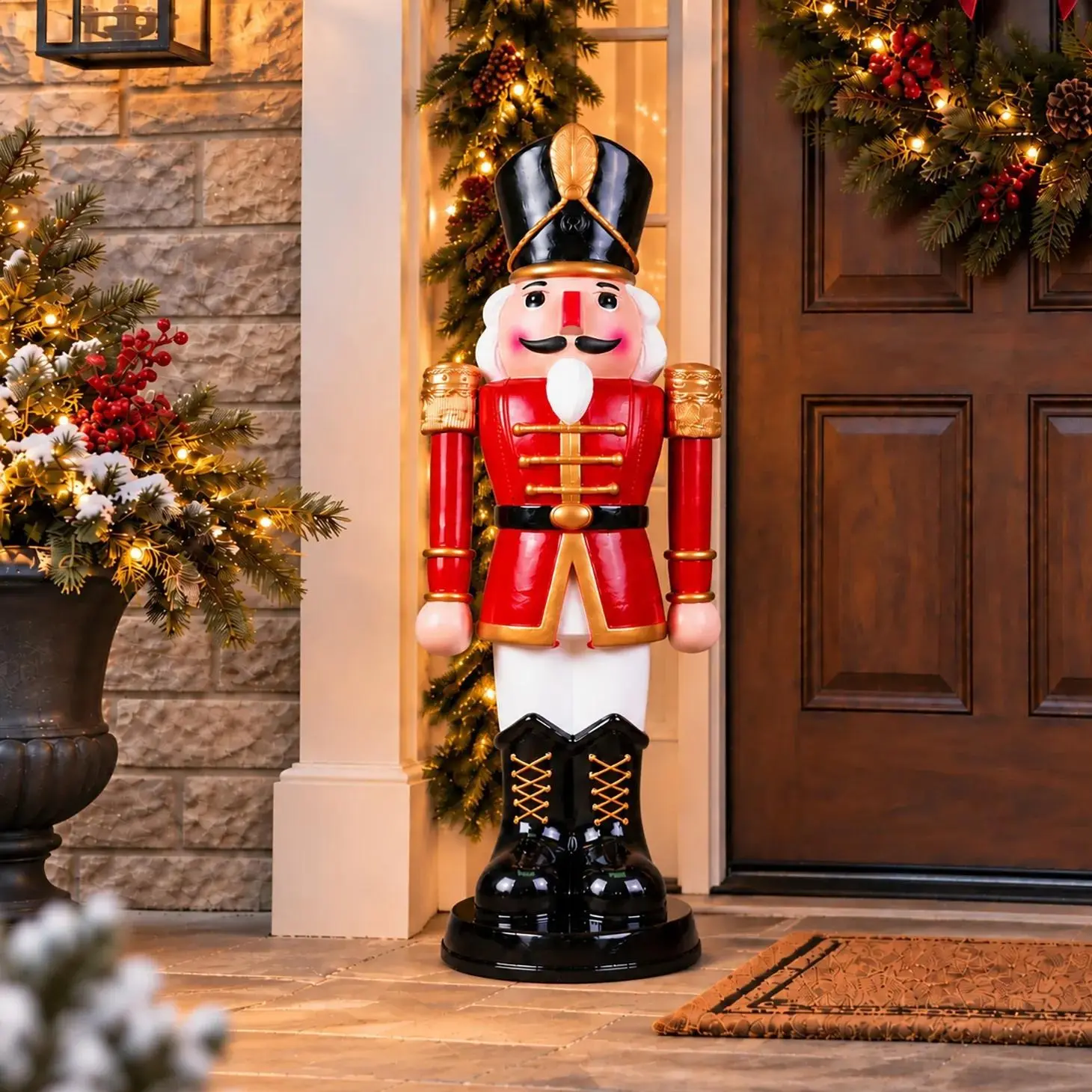 3 Ft Red & White Christmas Nutcracker with Moving Arms, Indoor & Outdoor Holiday Decoration for Home, Porch & Entryway