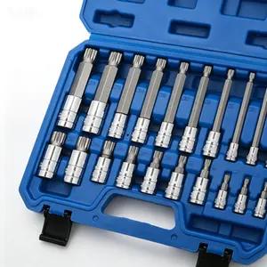 20-Piece 1/4", 3/8", 1/2" Drive Spline Torx Bit Socket Set, M4-M18, 4" Length, Standard & Extra Long, XZN Triple Square Sockets, Heavy Duty Impact Sockets for Automotive & Industrial Use