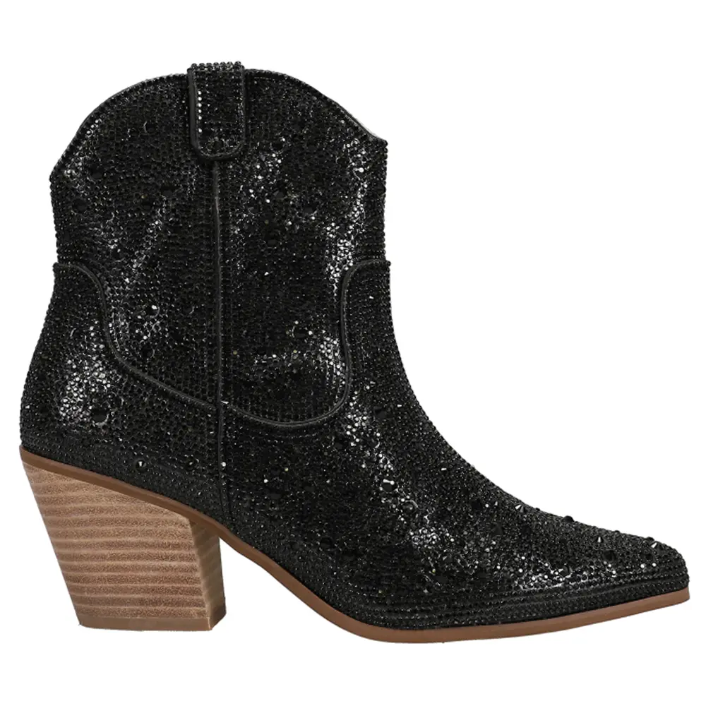 Matisse Womens Harlow Rhinestone Pointed Toe  Casual Boots Ankle Mid Heel 2-3" - Black