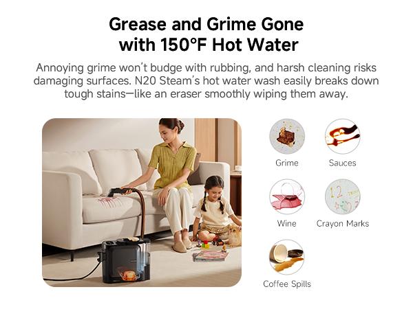 【New Arrival】DREAME N20 Steam Portable Carpet Cleaner with Steam & Hot Water Wash, Upholstery Cleaner Machine with Auto-Mix Solution, 17Kpa Powerful Suction, Spot Cleaner for Carpet, Couch, Furniture, Pets, Cars