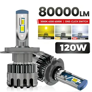 2-Pack 3 Colors H4/h7 LED Headlights, 120w Canbus, 3000k/4300k/6000k, 12V, H8/h9/h11/h1, 9005 Hb3, 9006 Hb4, 9012 Hir2, Car Lights