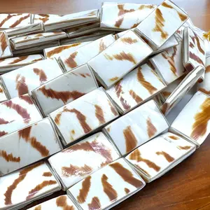 Tiger-Matrix Nautilus Shell Beads - Off-White Color with Unique Striking Patterns - Grade AAA (Among the Rarest & Most Valuable Seashells in The World) Exquisite Craftsmanship - New Double Sided Design - Smooth Rectangle Shape 15X28mm - 8 Inches - 7 Beads