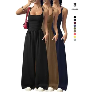 Women's 1-Piece/3-Piece Strapless Sleeveless Basic Wrap Romper Set, Slim-Fitting Casual Home Loungewear, Versatile All-Season Womenswear