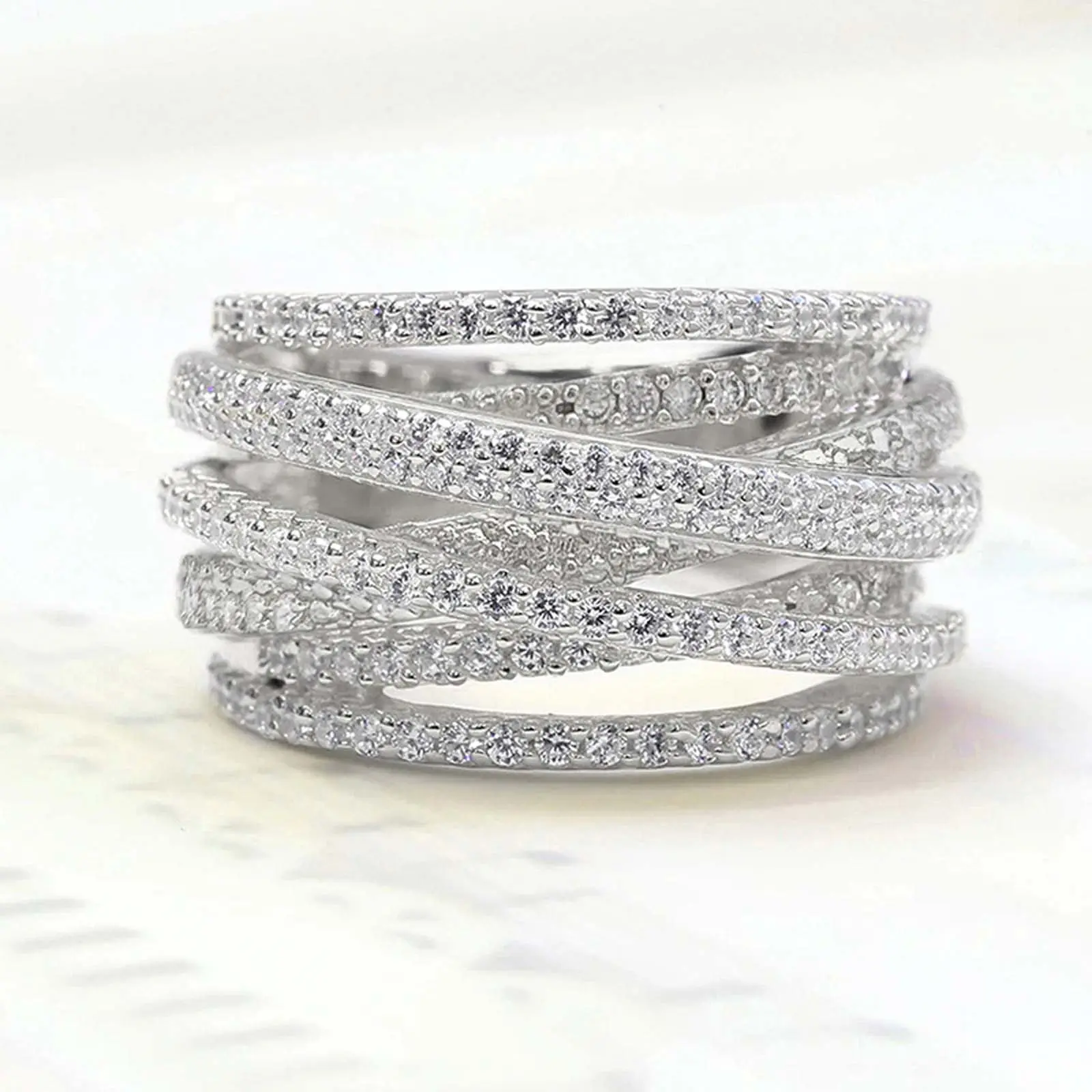 Women's multi-row ring inlaid with zircon wide wedding ring cross personality ring to send girlfriend gift party accessories